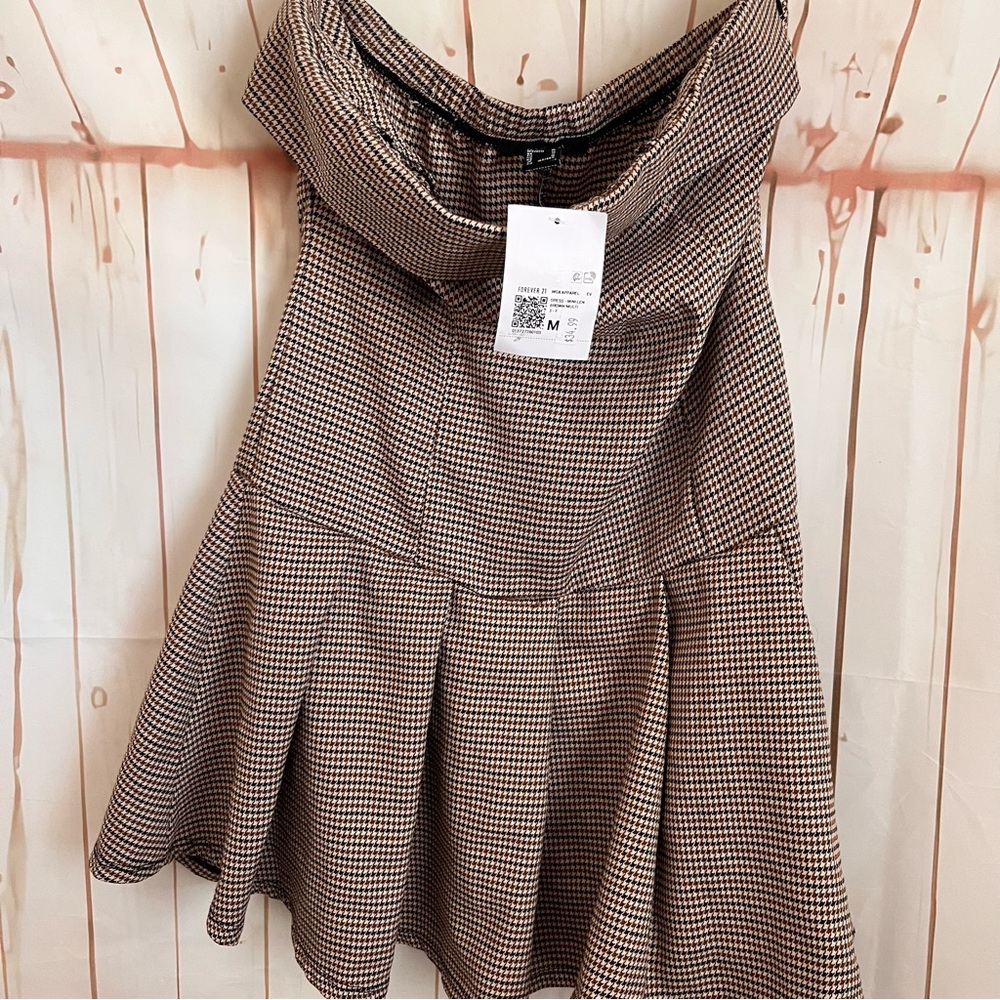 Forever 21 Mini Dress with Brown Houndstooth Print - Classic A-Line Style